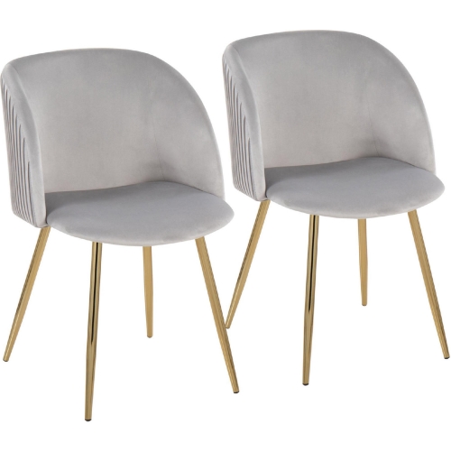 Fran Dining Chair in Pleated Silver Velvet & Gold Metal (Set of 2)